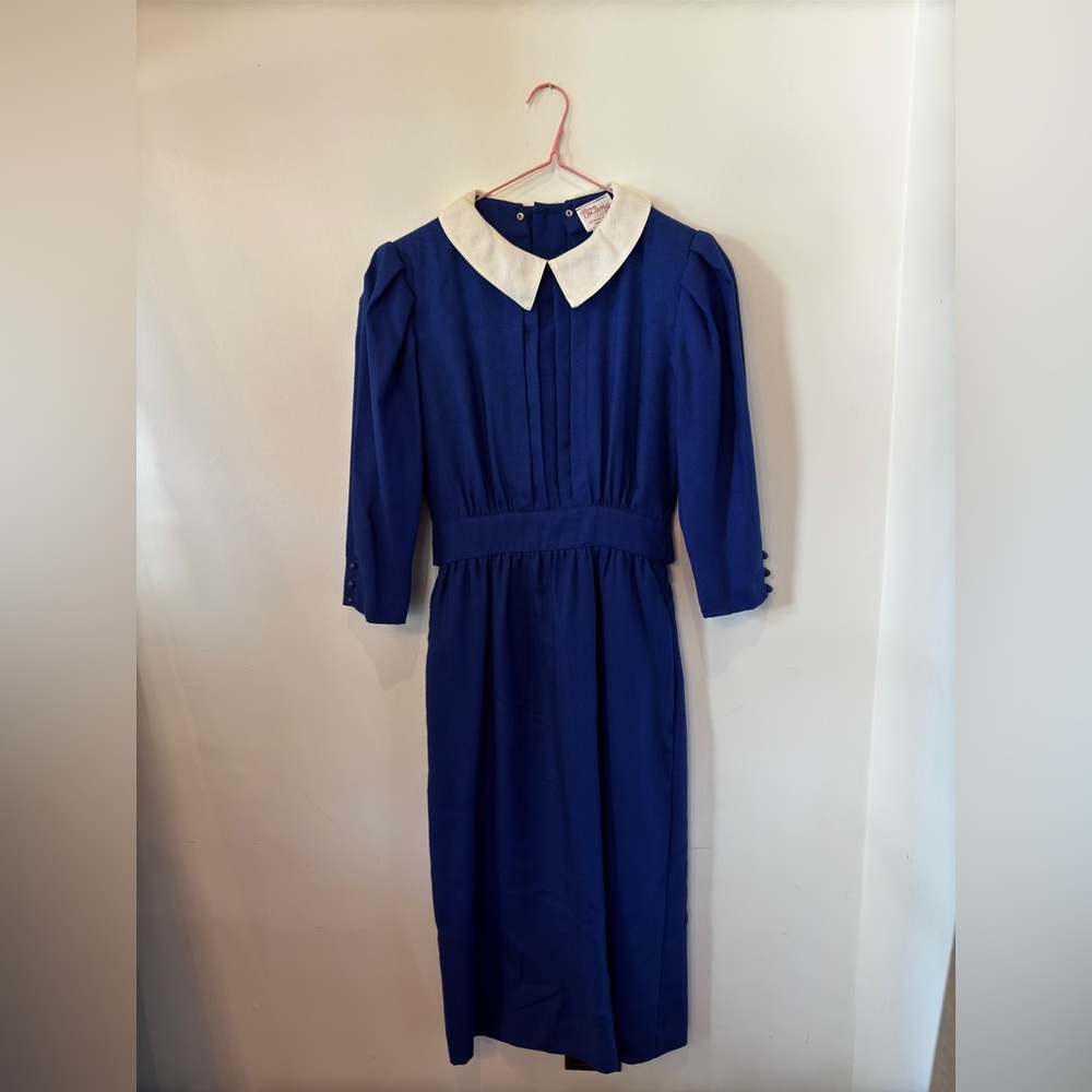 1970s Vintage Lanz Blue 3/4 Sleeve Business Dress